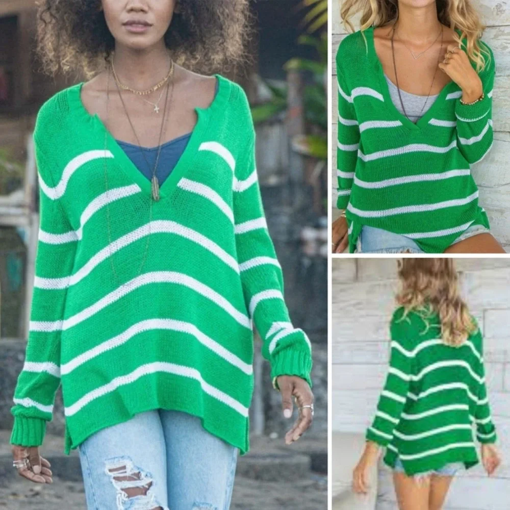 Wooden Ships Margot Striped V-Neck Sweater - Picture 10 of 10